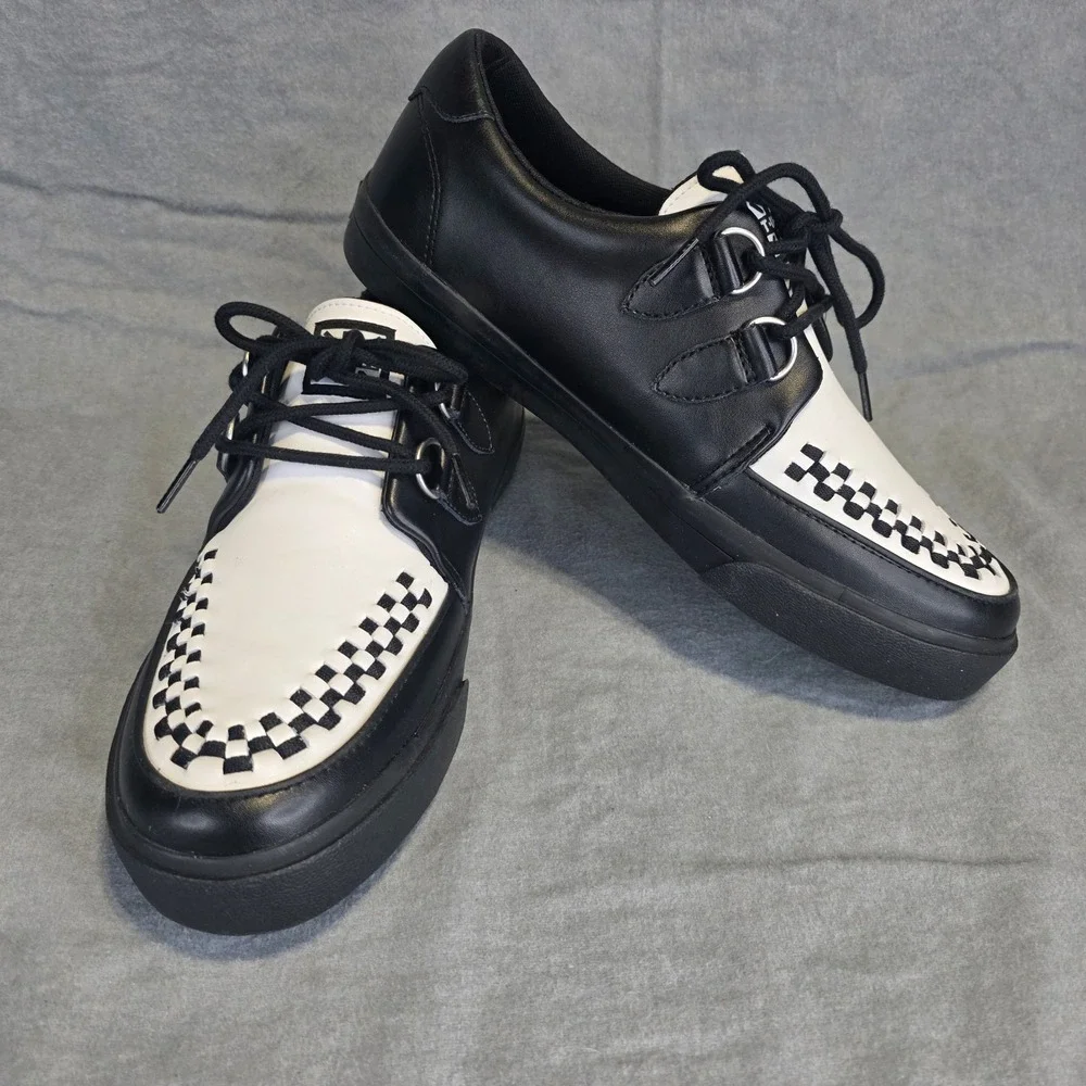 T.U.K. Creepers Black White Checkerboard Woven Leather Goth Punk Shoes Men's 9